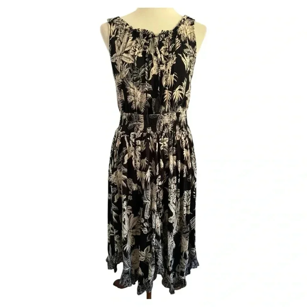 NWT Lola P Black Tan Sleeveless Stress Tropical Zoo Animal Print Dress Size M - Picture 16 of 16